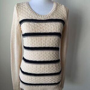 🪷CHIC by Jacob Knit Sweater Cream Black Long Sleeve Round Neck XS Fishermans